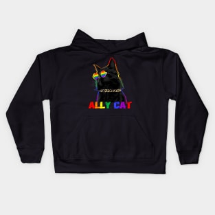 Ally Cat Glasses LGBT Gay Pride Ally Flag  Men Women Kids Hoodie